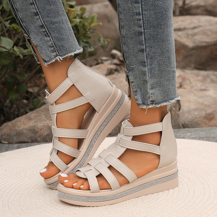 Stylish Women's Platform Sandals Adorned with Dazzling Rhinestones