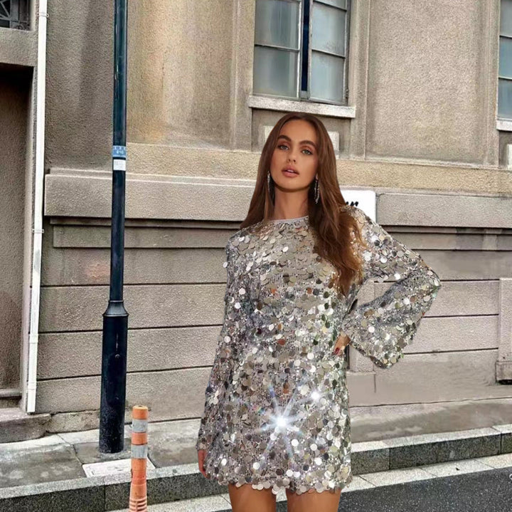 Enchanting Sparkle: Glitzy Sequined Mini Dress for Unforgettable Parties