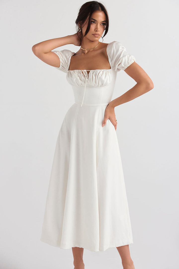 Elegant Puff Sleeve Midi Dress