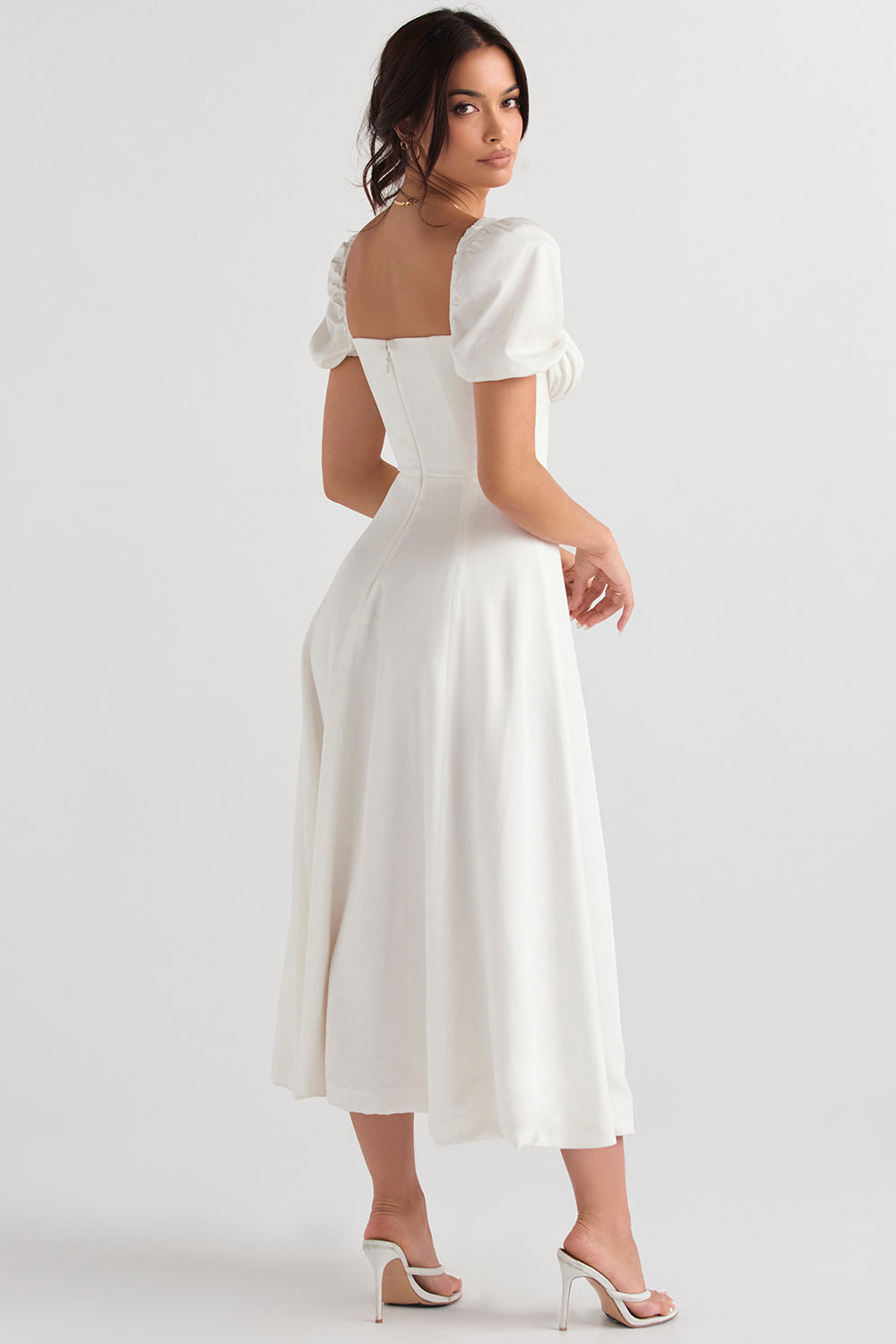 Elegant Puff Sleeve Midi Dress