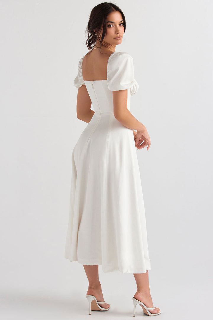 Elegant Puff Sleeve Midi Dress