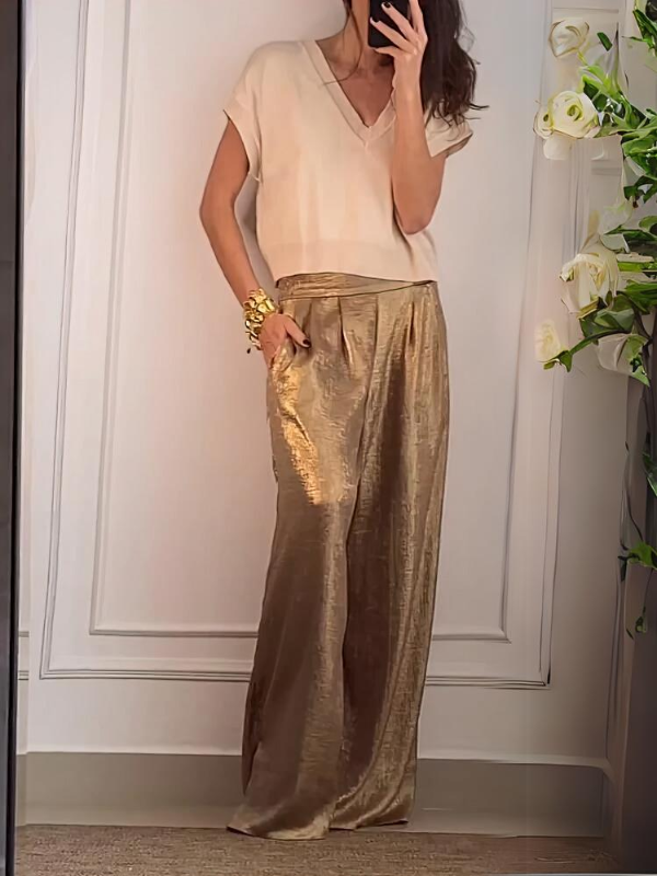 High-Waist Trousers and Matching Top Ensemble