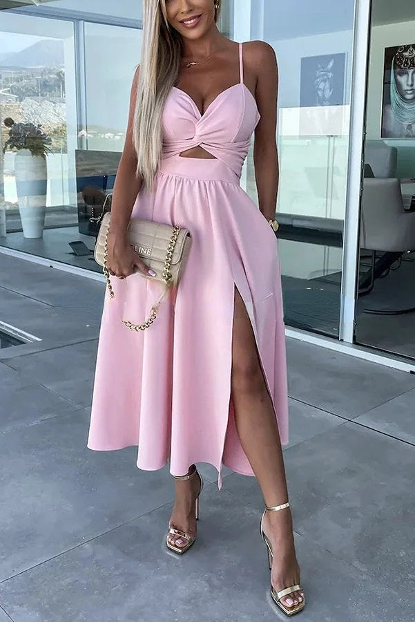 Sophisticated Midi Dress with Key Design