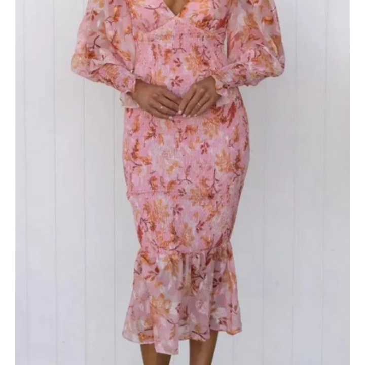 Graceful Floral Print Midi Dress