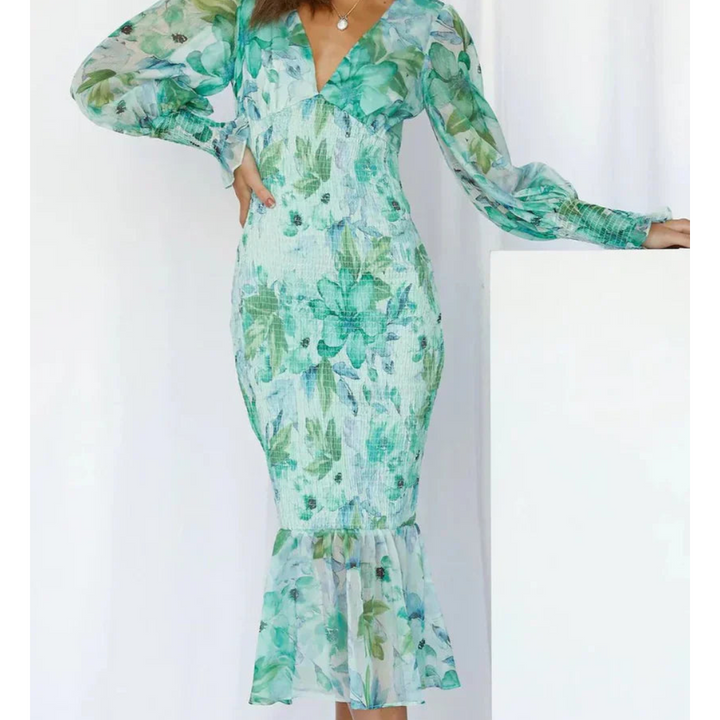 Graceful Floral Print Midi Dress