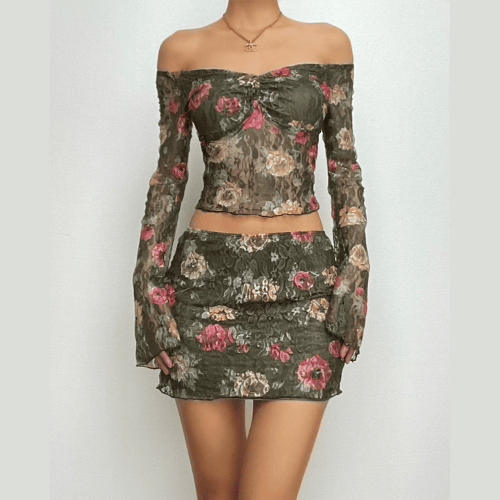 Chic Long Sleeve Mini Skirt Ensemble