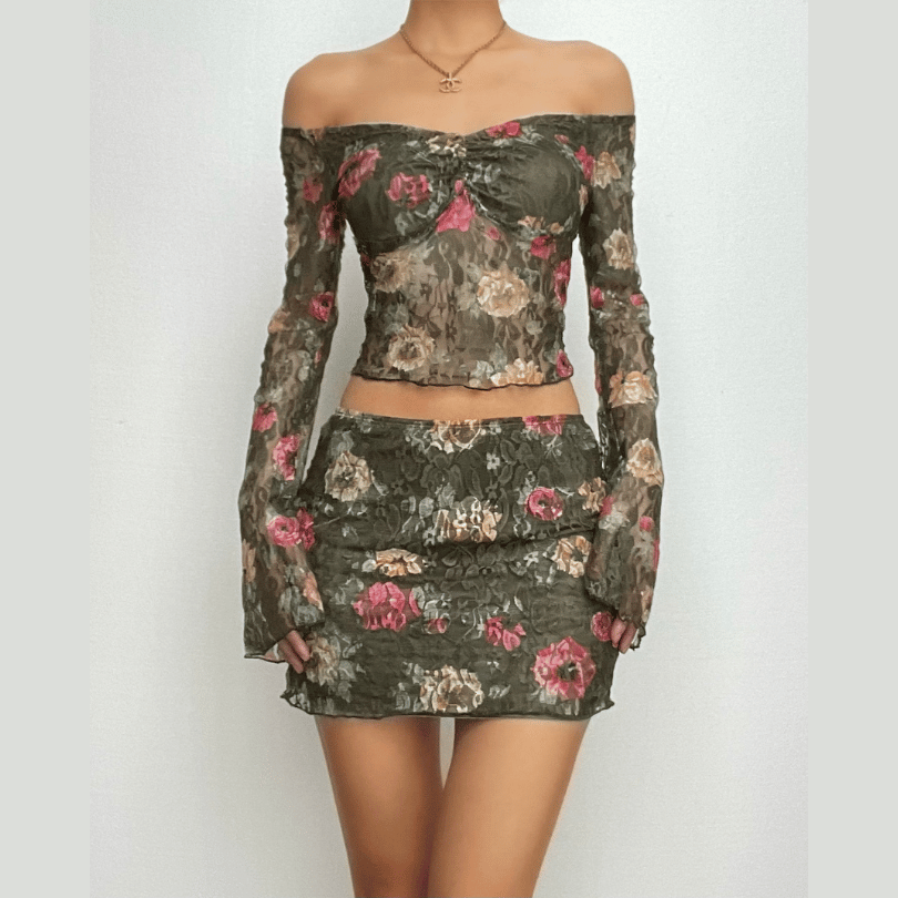 Chic Long Sleeve Mini Skirt Ensemble