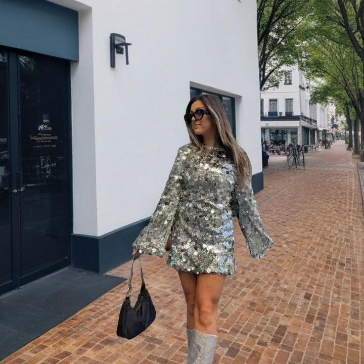 Enchanting Sparkle: Glitzy Sequined Mini Dress for Unforgettable Parties