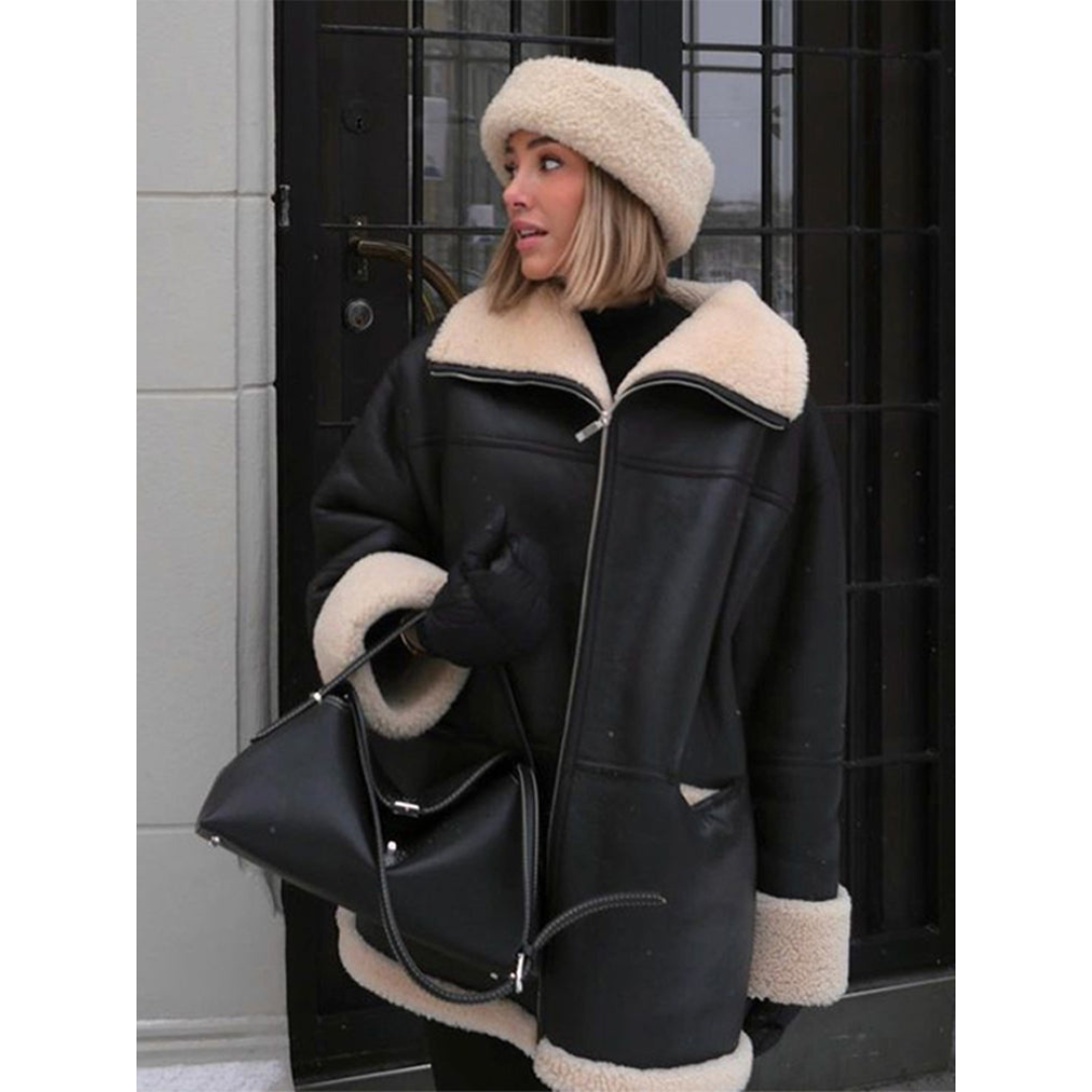 Luxe Leather & Fur Overcoat for Unmatched Elegance