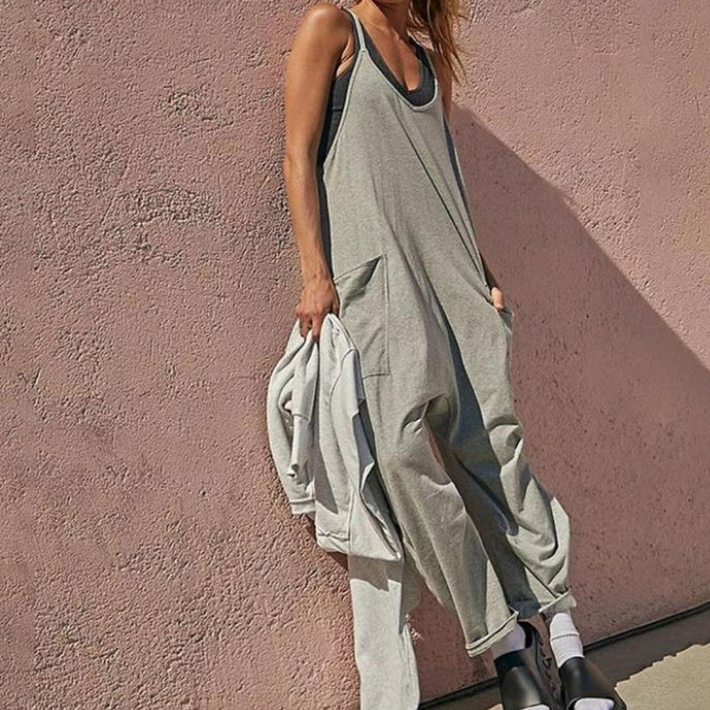 Stylish V-Neck Sling Jumpsuit with Convenient Pockets