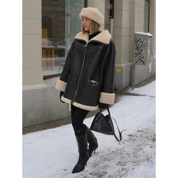 Luxe Leather & Fur Overcoat for Unmatched Elegance