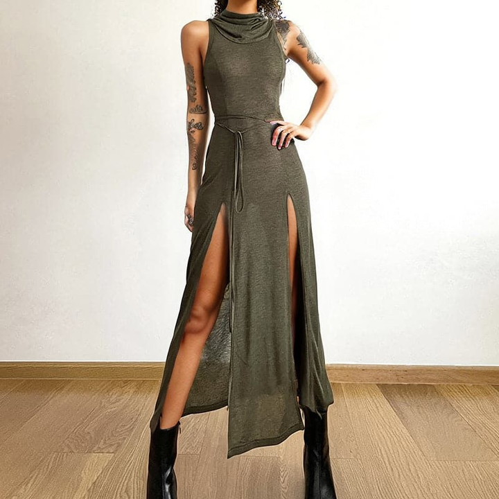 Stylish Sleeveless Maxi Hoodie Dress