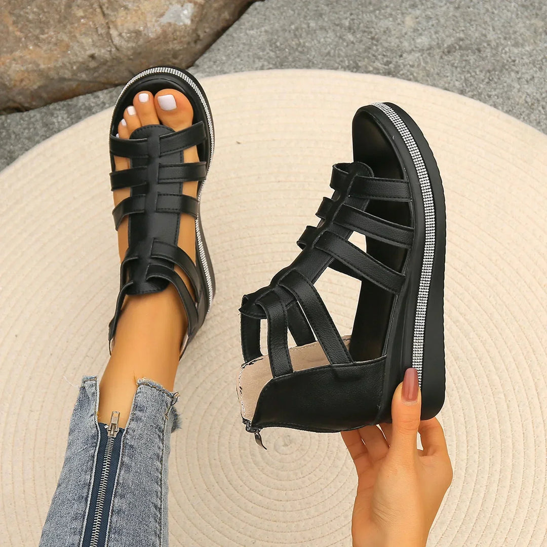 Stylish Women's Platform Sandals Adorned with Dazzling Rhinestones