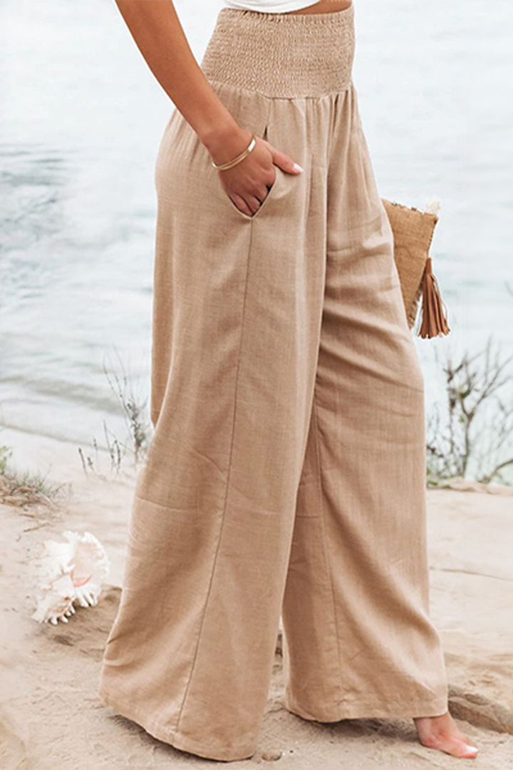 Chic High-Waist Cotton Palazzo Trousers