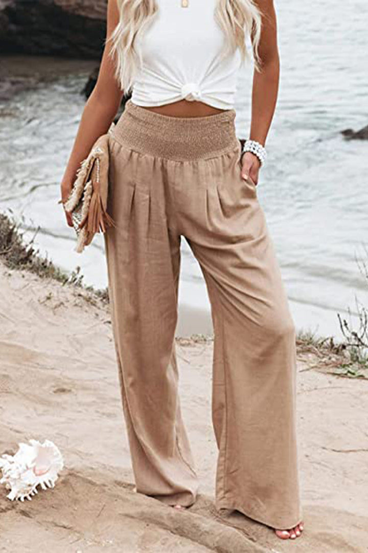 Chic High-Waist Cotton Palazzo Trousers