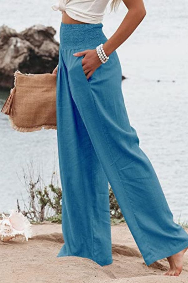 Chic High-Waist Cotton Palazzo Trousers