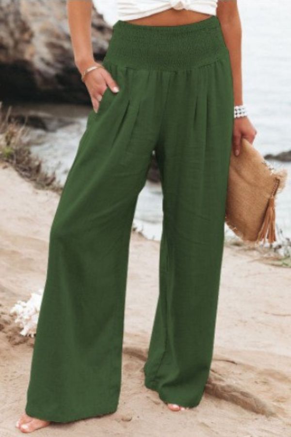 Chic High-Waist Cotton Palazzo Trousers