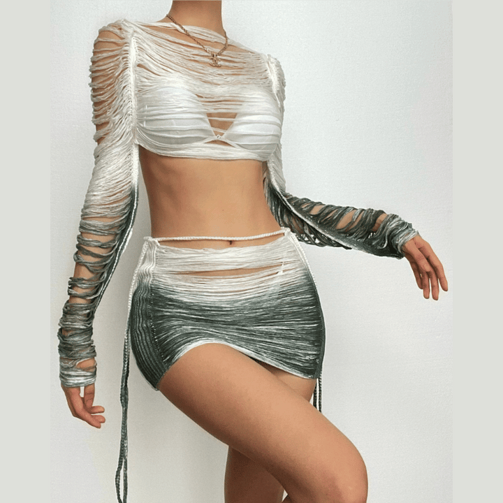 Chic Self-Tie Mini Skirt Set