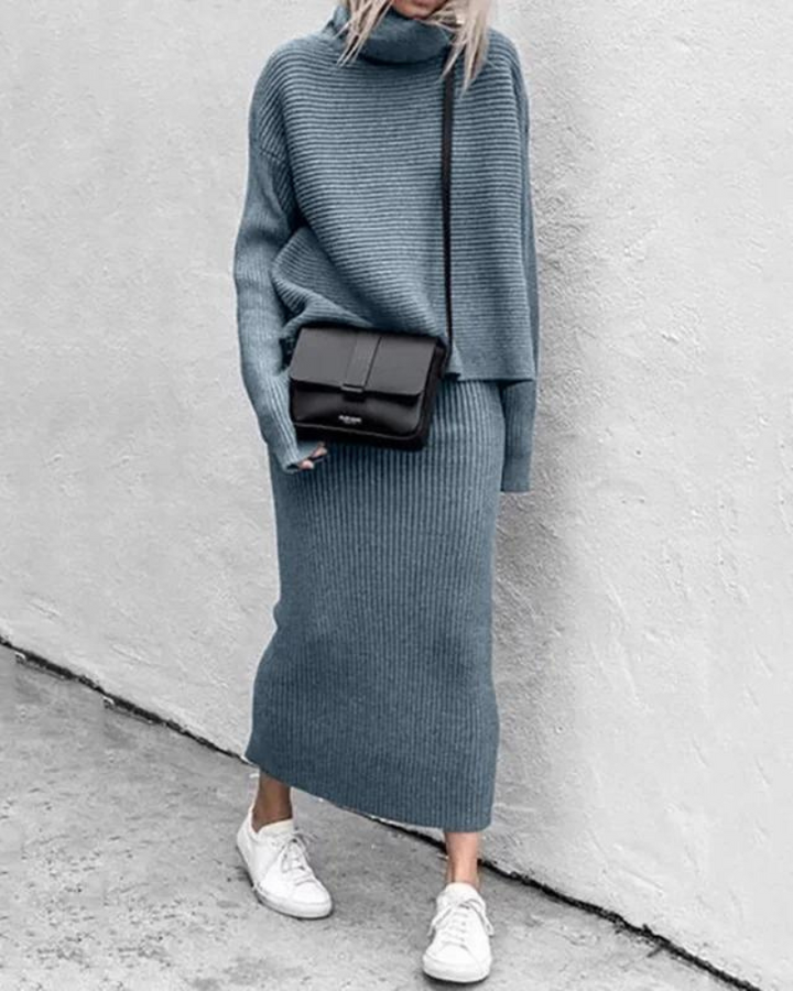 Stylish High Collar Two-Piece Ensemble