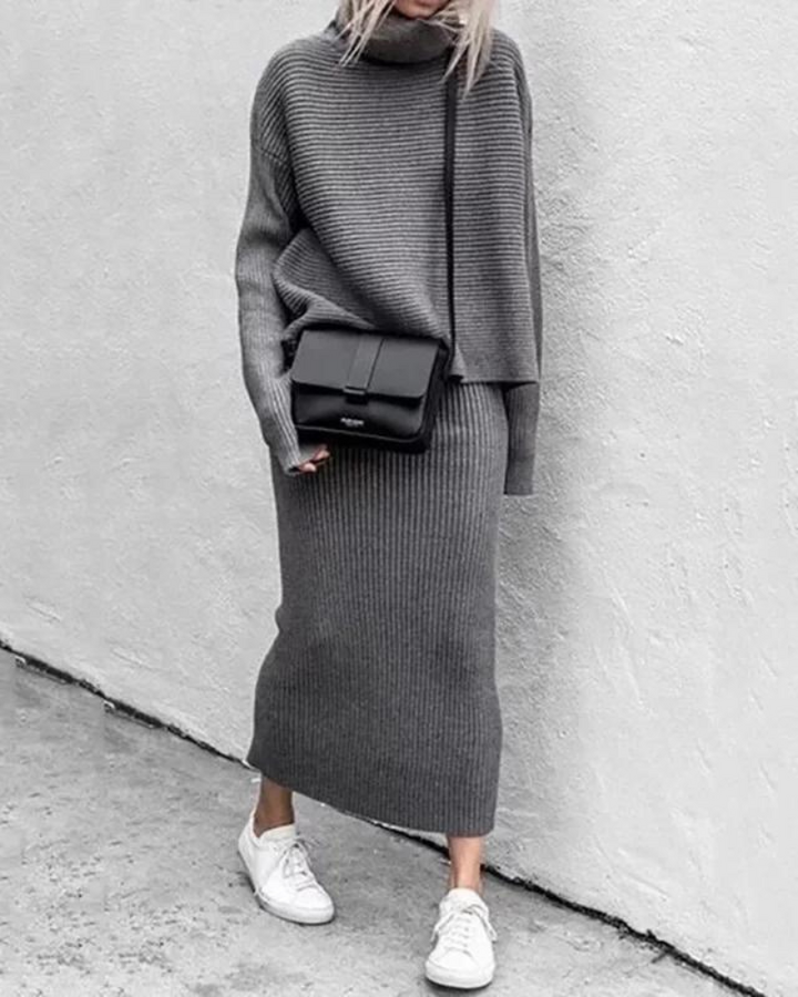 Stylish High Collar Two-Piece Ensemble