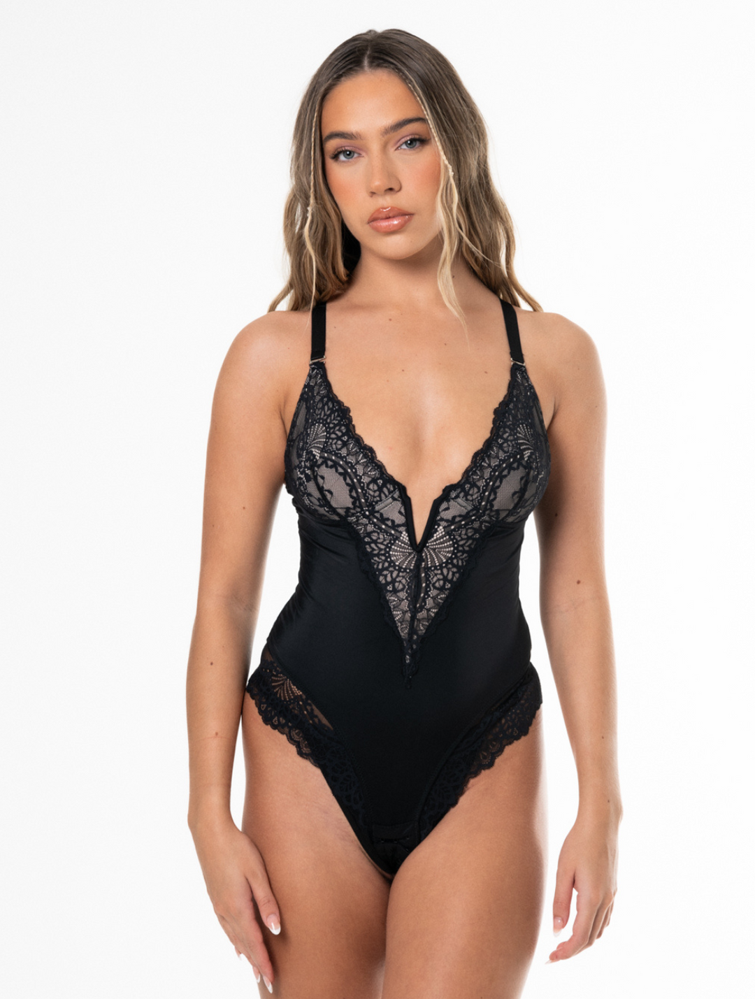 Chic V-Neck Lace-Up Bodysuit