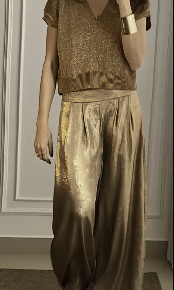 High-Waist Trousers and Matching Top Ensemble