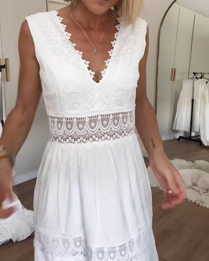Chic V-Neck Lace Tank Dress