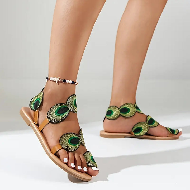 Stunning Women's Sandals with Exquisite Peacock Design