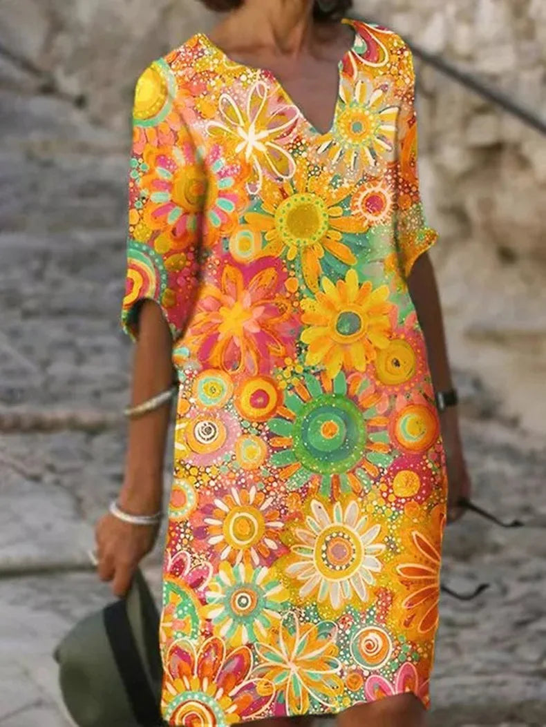 Charming V-Neck Floral Dress