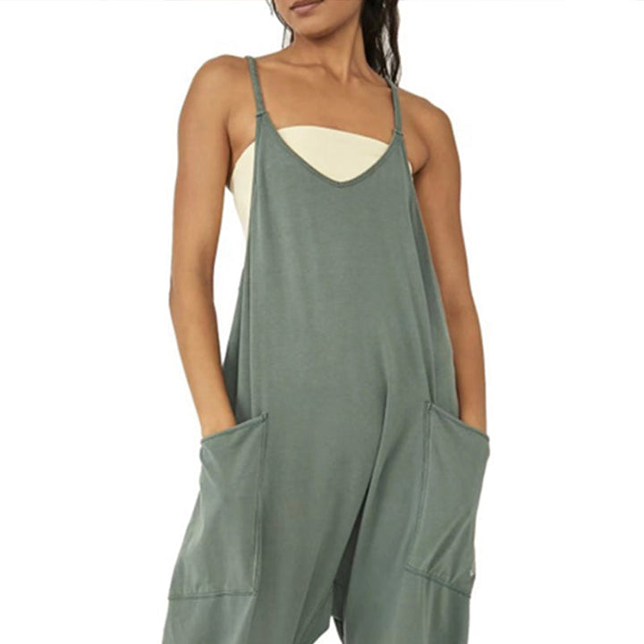 Stylish V-Neck Sling Jumpsuit with Convenient Pockets
