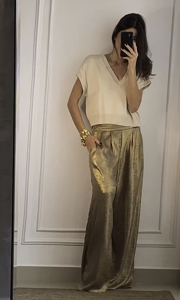 High-Waist Trousers and Matching Top Ensemble