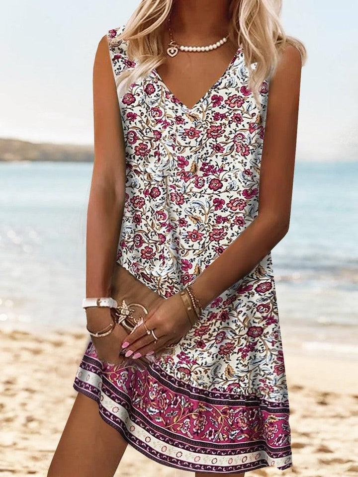 Flirty Red Rose Print Sleeveless Mini Dress