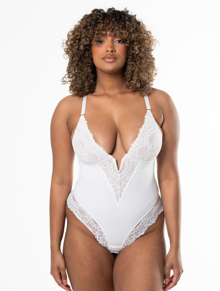 Chic V-Neck Lace-Up Bodysuit