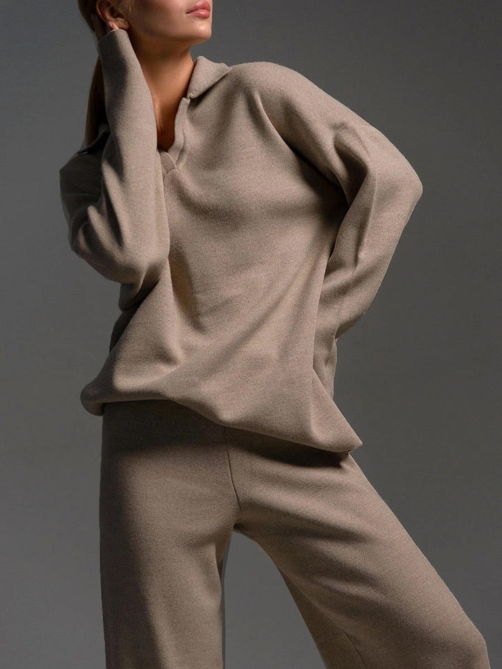 Stylish Cotton Polo Set with Flattering Flare Pants