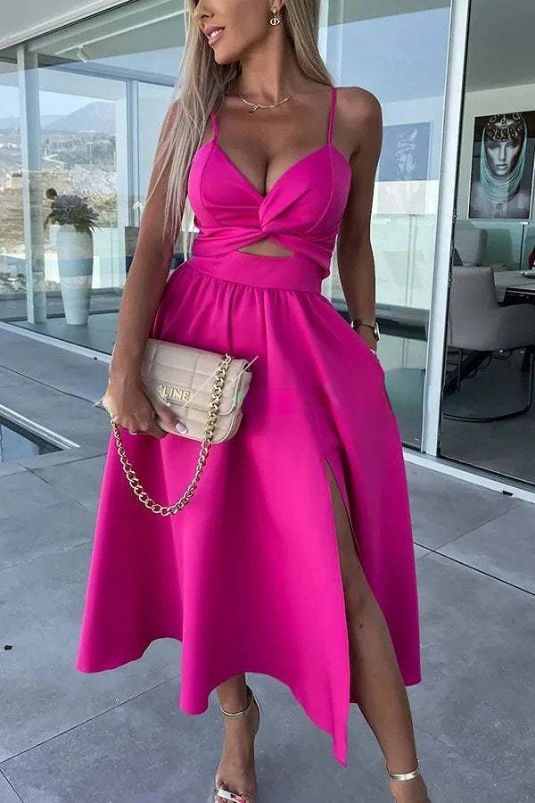 Sophisticated Midi Dress with Key Design