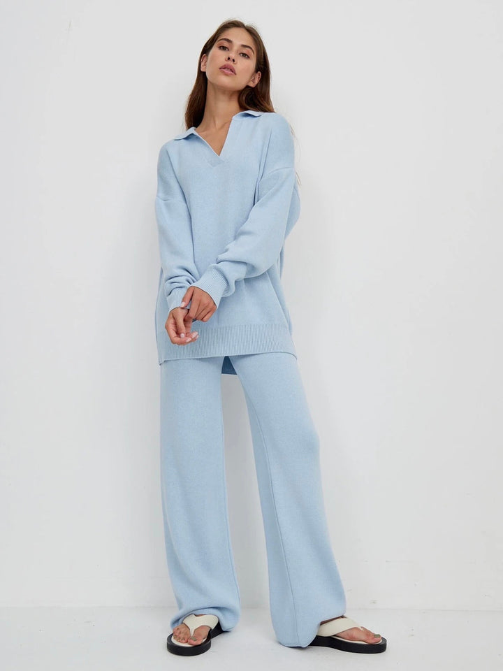 Stylish Cotton Polo Set with Flattering Flare Pants