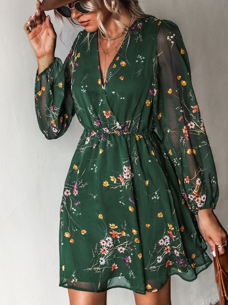 Charming Floral Print Mini Dress by Hollis