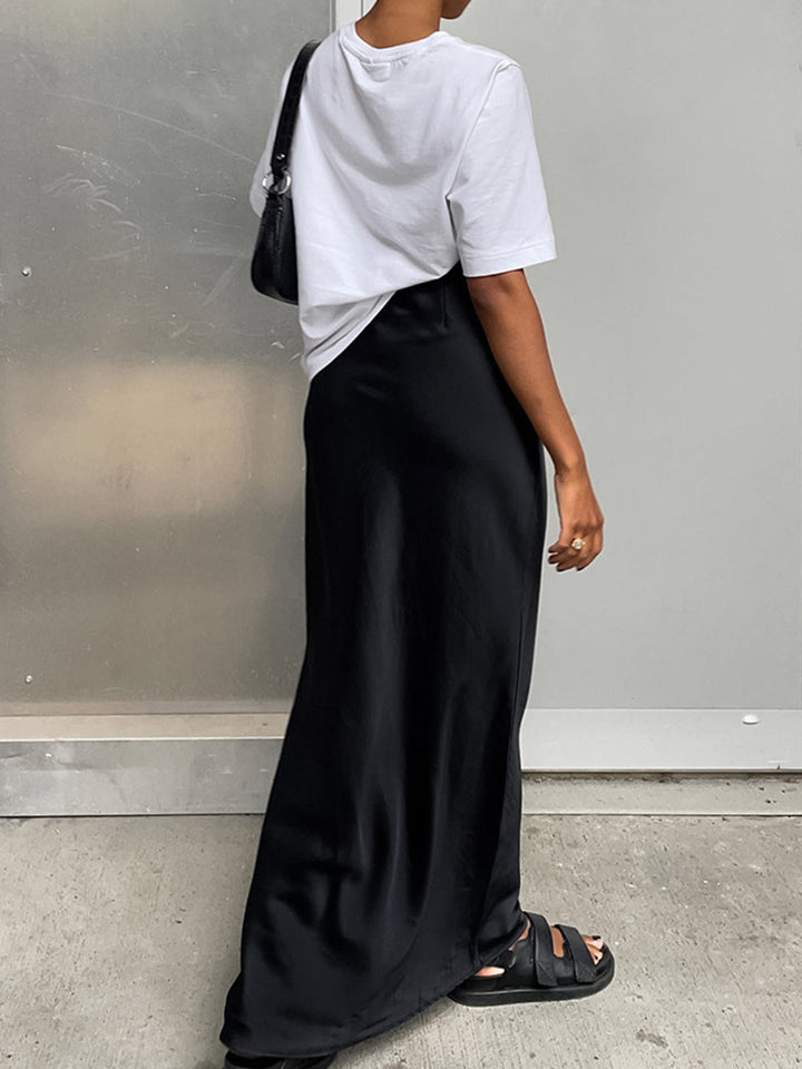 Elegantly Chic Satin Maxi Skirt