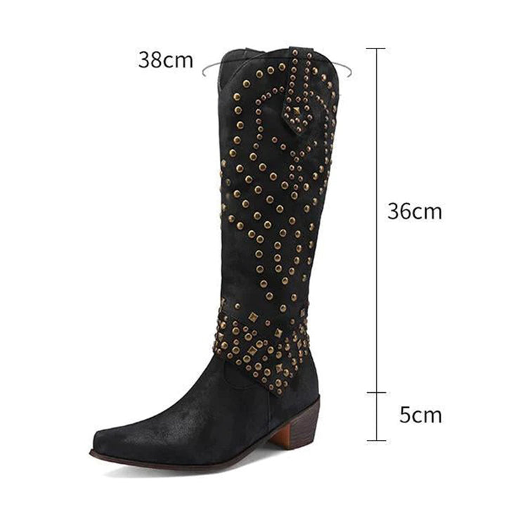 Trendy High Heeled Boots Adorned with Glamorous Metallic Studs
