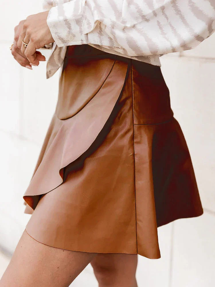 Stylish Pleated Faux Leather Skirt