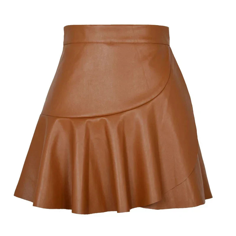 Stylish Pleated Faux Leather Skirt