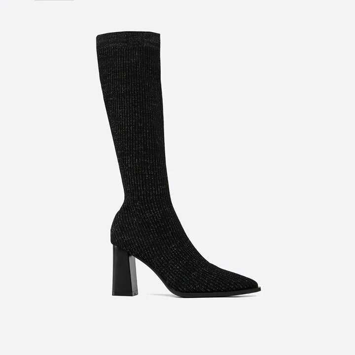 Chic Over-the-Knee Knit Boots with a Bold Chunky Heel