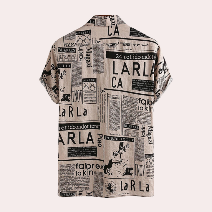 Stylish Men's Shirt Featuring a Distinctive Newspaper Print Design