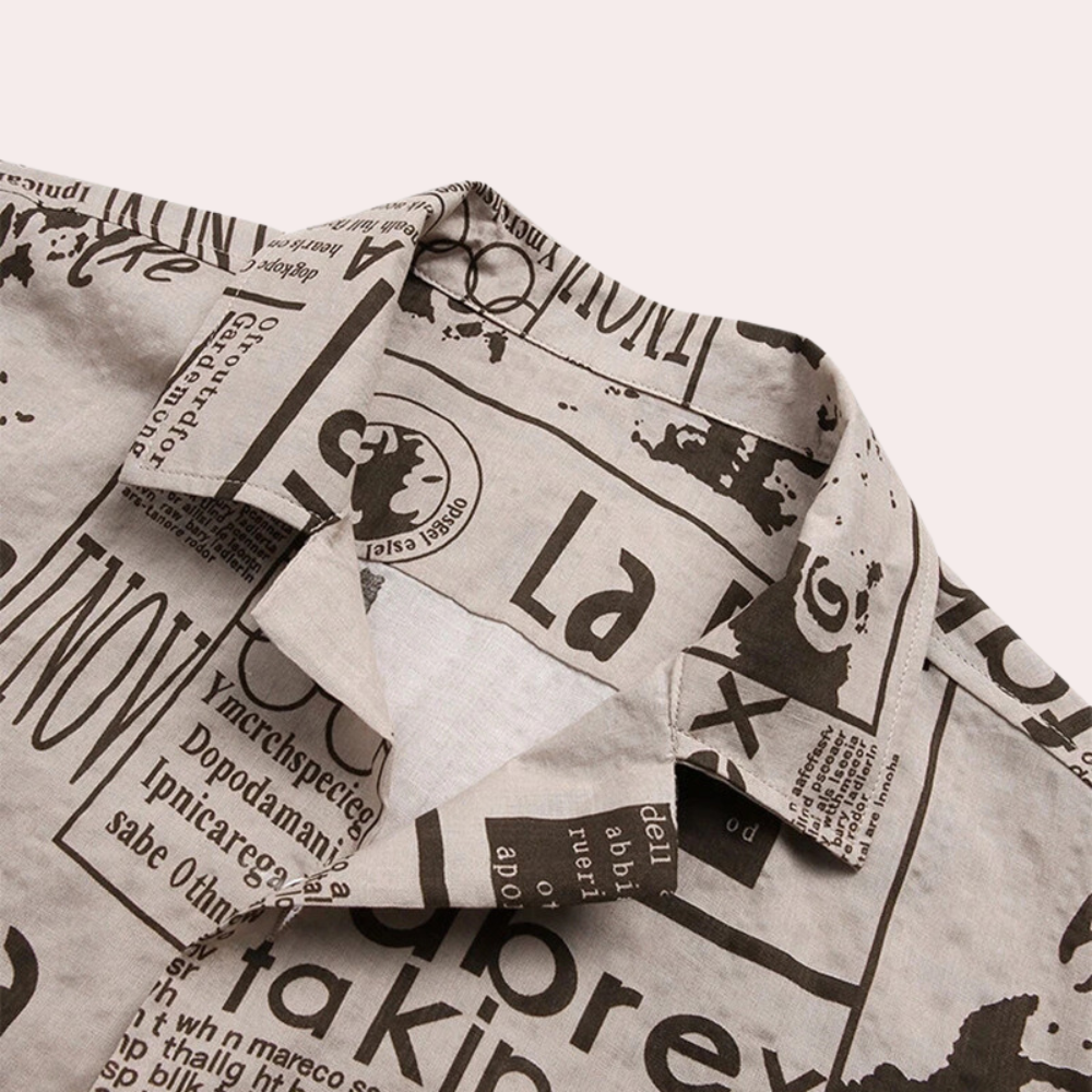 Stylish Men's Shirt Featuring a Distinctive Newspaper Print Design