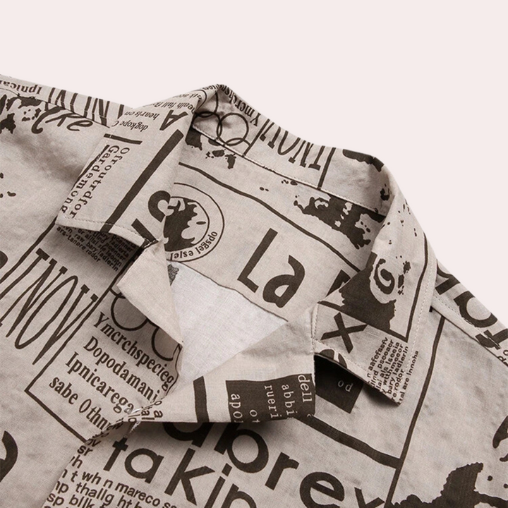 Stylish Men's Shirt Featuring a Distinctive Newspaper Print Design