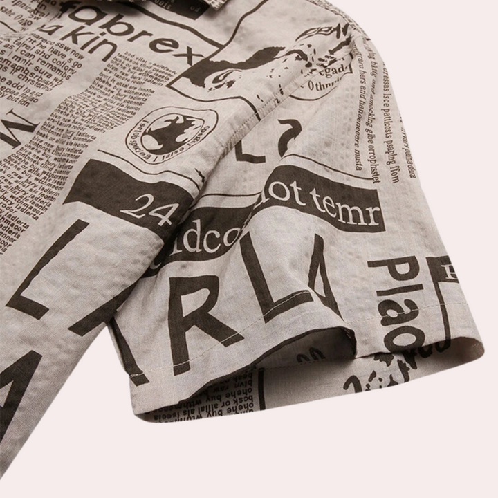 Stylish Men's Shirt Featuring a Distinctive Newspaper Print Design