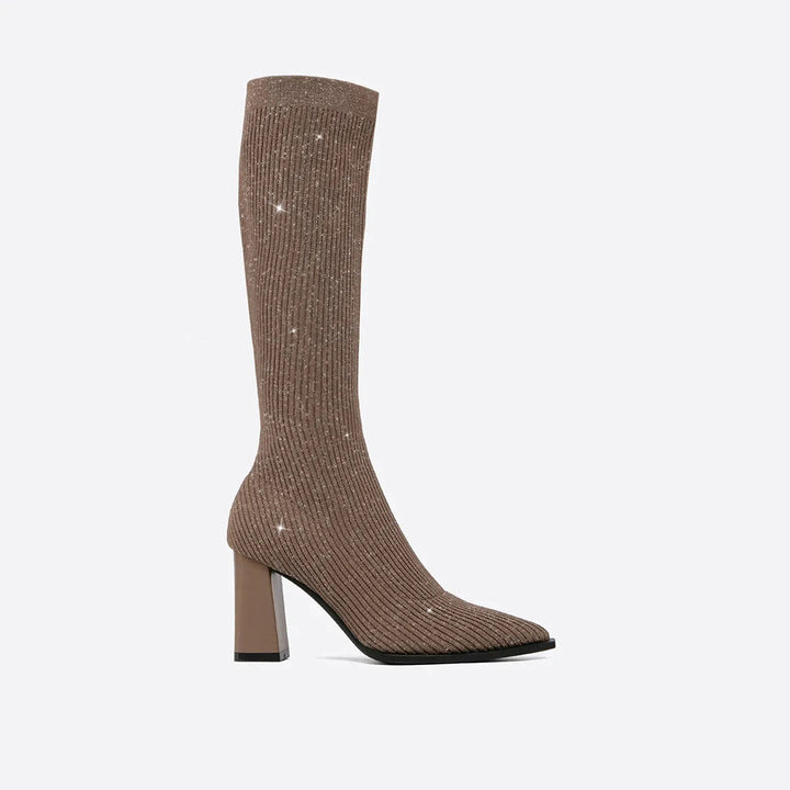 Chic Over-the-Knee Knit Boots with a Bold Chunky Heel