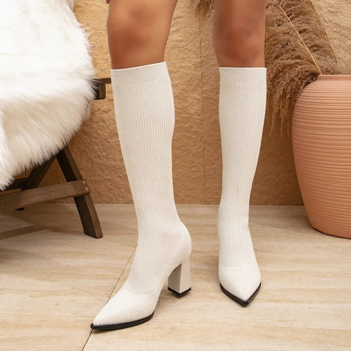Chic Over-the-Knee Knit Boots with a Bold Chunky Heel