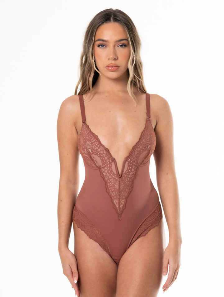 Chic V-Neck Lace-Up Bodysuit