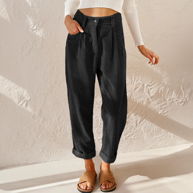 Chic High-Waist Corduroy Trousers